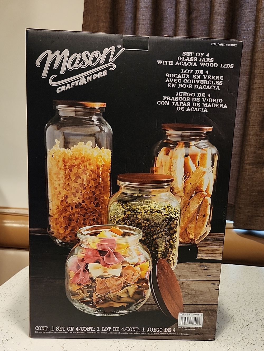 Mason Clear Glass Pantry Jars with Acacia Wood Lids - Brown Lids